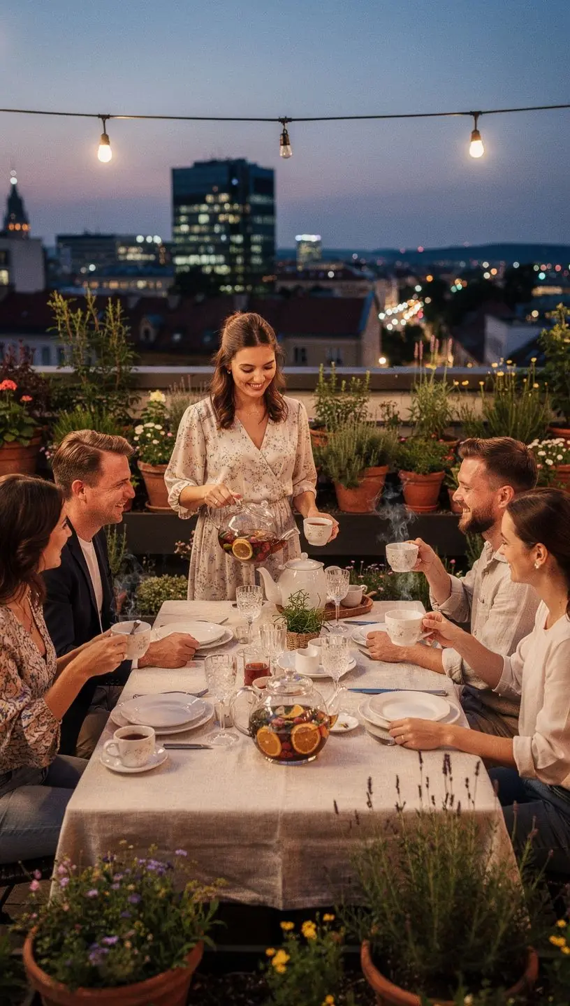 Osamelý čajový sáčok s nápisom "upokojujúci čaj" na stredovom stole